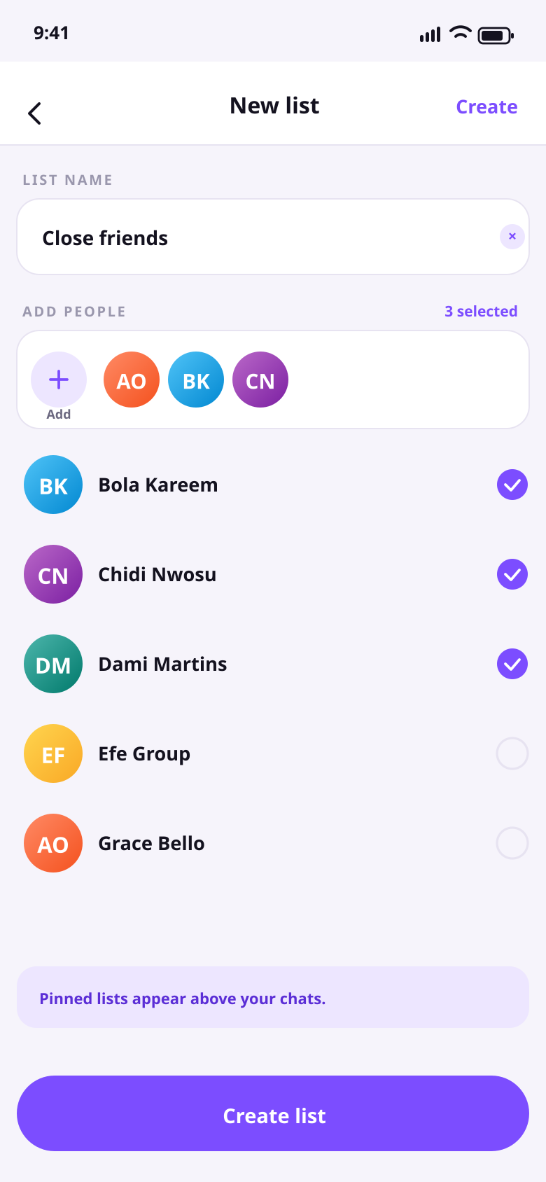 Creating a list